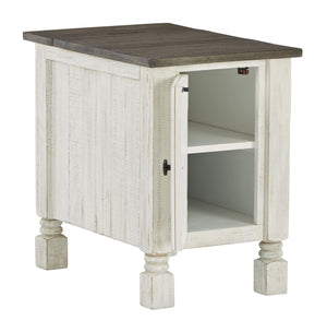  this chairside end table blends distinctive details such as turned post accents and raised door fronts for a substantial 