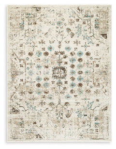 An on-trend take on traditional stylings, this rug brings a pop of pattern underfoot. Simply soothing shades of ivory, brown and teal complement so many settings and color schemes. Itâ€™s an inviting addition to your home accents.<br/><br/><b>Product Feat