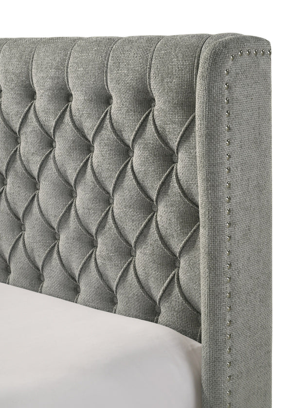  designed to bring a touch of luxury to your bedroom decor. With a stylish tufted headboard and a soft tweed fabric