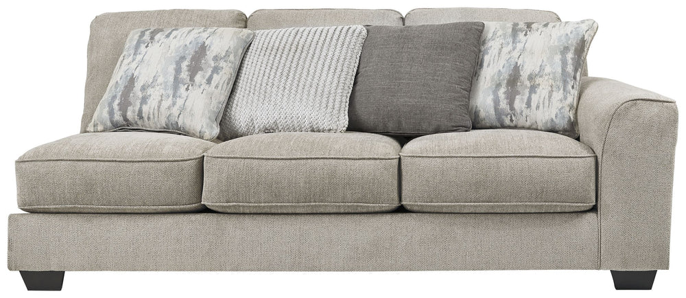 This right-arm facing sofa is made with polyester upholstery. Pairs with other items in the series to make a sectional.<br><br><b>Additional Dimensions</b><br><ul><li>Arm height: 26-"</li><li>Leg height: 3-"</li><li>Minimum width of doorway for delivery: 