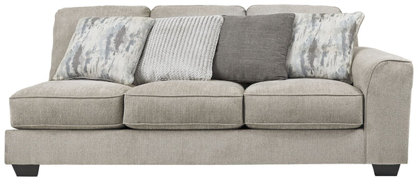 This right-arm facing sofa is made with polyester upholstery. Pairs with other items in the series to make a sectional.<br><br><b>Additional Dimensions</b><br><ul><li>Arm height: 26-"</li><li>Leg height: 3-"</li><li>Minimum width of doorway for delivery: 