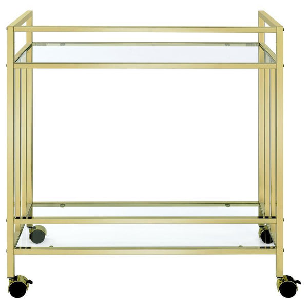 Cara - 2-Tier Rectangular Glass Shelf Metal Bar Cart - Brass
