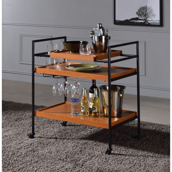  this Oaken serving cart will be a visually appealing addition to your space. Featuring three wooden adjustab