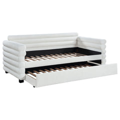 You-'re going to love the intriguing silhouette and boucle upholstery featured on this modern daybed and trundle. Offering contemporary flair, the daybed is designed with layered round bolsters, creating exceptional texture and dimensionality in your livi