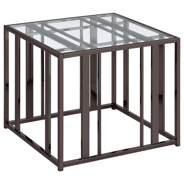 Adri - Rectangular Glass Top Side End Table - Black Nickel