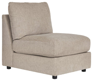 This armless chair is made with polyester upholstery. Pairs with other items in the series to make a sectional.<br><br><b>Additional Dimensions</b><br><ul><li>Leg height: 2.25-"</li><li>Minimum width of doorway for delivery: 32-"</li><li>Seat depth: 25-"<
