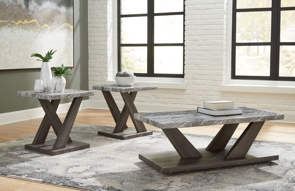 Live in luxurious harmony (without breaking the bank) when you stage this table set in your seating area. Dynamic weathered gray bases act as the foundation for faux gray marble tops. TrÃ¨s chic. Your contemporary living room has never been so stylishly c