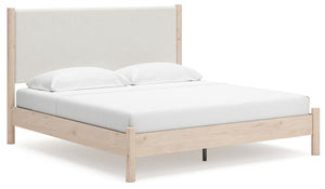 Transform your bedroom with this king upholstered panel bed. With clean lines and textured fabric, it exudes a minimal and sophisticated boho style. Tailor your space and create the perfect environment for sweet dreams.<br/><br/><b>Product Features</b><ul