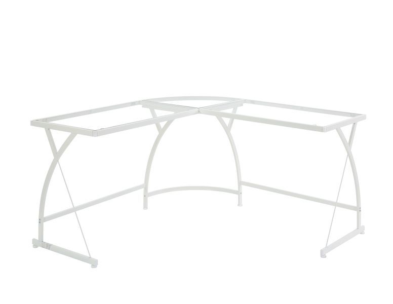 Corner Computer Desk Orientation: -"L-" Shape Metal Frame BaseRectangular Table Top w/Tempered Glass<br/><br/><b>Product Features</b><ul><li>Corner Computer Desk</li><li>Orientation: -"L-" Shape</li><li>Metal Frame Base</li><li>Rectangular Table Top w/Tem