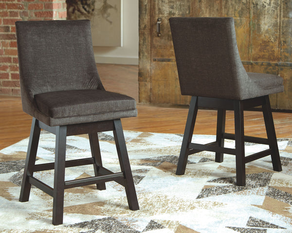 This striking barstool invites you to take contemporary modern style for a spin. Comfortably cushioned seat, self-returning swivel and contoured back make it beautifully in tune with your needs. Luxurious woven upholstery is a sensational touch.<br><br><b