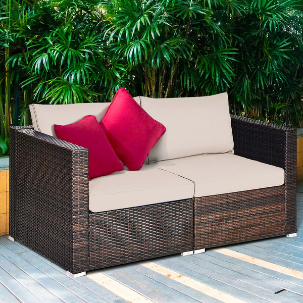 Power coated and solid steel frame adds sturdiness and durability<br>Tight and hand-woven rattan to withstand change of weather<br>2 of the corner sofas can be used separately<br>Aluminum foot pads protect bottom rattan from scratching<br>Wide armrest for