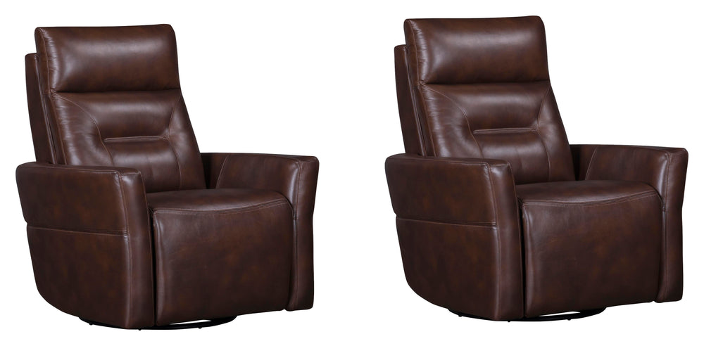 Remmington offers a power recline and an adjustable power headrest for ideal relaxation. It swivels and glides easily and is made from high-quality top-grain leather. Featuring detailed stitching, it presents a polished look. The slightly curved arms prov