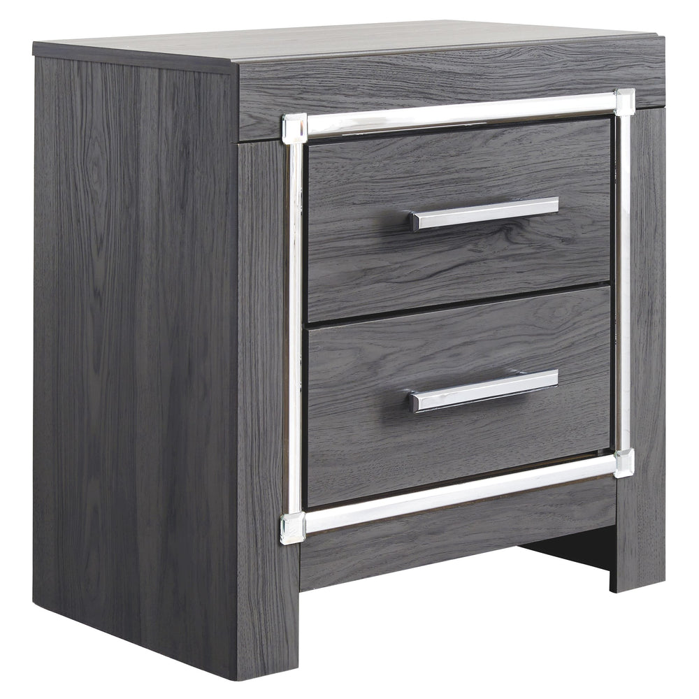 Reminiscent of Hollywood glamour of yesteryear, this nightstand interprets luxury in a decidedly modern way. A dazzling gray finish with faceted chrome-tone accents enhance the star power, while two smooth-gliding drawers provide convenient bedside storag