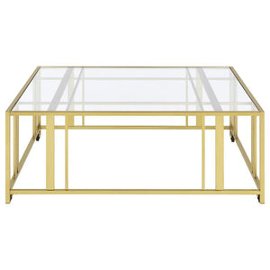 Adri - Square Glass Top Coffee Table With Casters - Matte Brass
