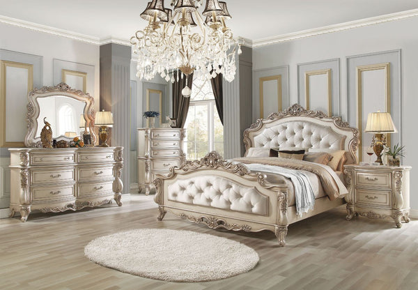 The Gorsedd bed collection is exclusively designed and filled with romantic spirit. A piece crafted and inspired by the luxurious designs of the past, this gorgeous panel bed features a stunning arched headboard and low profile footboard in an antique cha