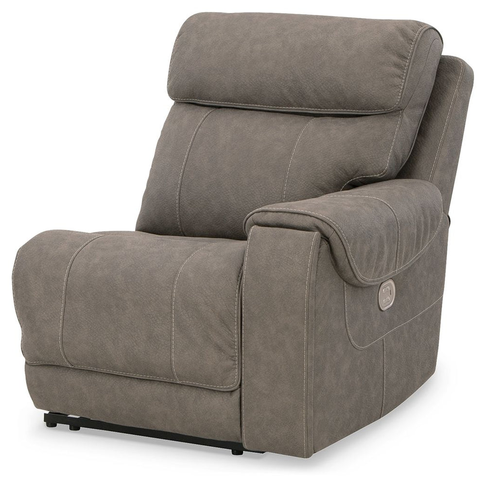 This right-arm facing power recliner is made with faux leather upholstery. Pairs with other items in the series to make a sectional.<br><br><b>Additional Dimensions</b><br><ul><li>Arm height: 26-"</li><li>Seat depth: 22-"</li><li>Seat height: 21-"</li><li