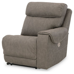 This right-arm facing power recliner is made with faux leather upholstery. Pairs with other items in the series to make a sectional.<br><br><b>Additional Dimensions</b><br><ul><li>Arm height: 26-"</li><li>Seat depth: 22-"</li><li>Seat height: 21-"</li><li