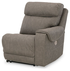 This right-arm facing power recliner is made with faux leather upholstery. Pairs with other items in the series to make a sectional.<br><br><b>Additional Dimensions</b><br><ul><li>Arm height: 26-"</li><li>Seat depth: 22-"</li><li>Seat height: 21-"</li><li
