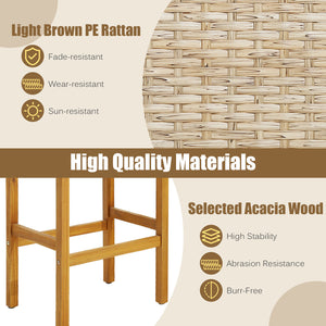 Mainly made of selected acacia wood for long-time use <br>Premium PE rattan for more elegance and durability <br>Ergonomic curved seat provides more coziness <br>Comfortable footrests are perfect to relax your feet <br>Rustic appearance fits different pat