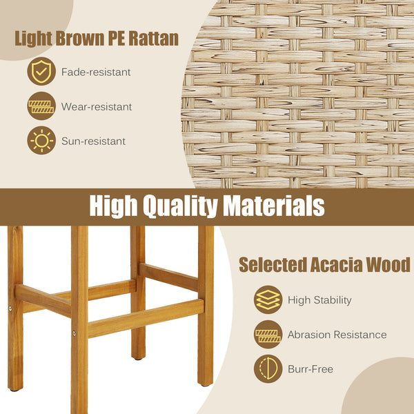 Mainly made of selected acacia wood for long-time use <br>Premium PE rattan for more elegance and durability <br>Ergonomic curved seat provides more coziness <br>Comfortable footrests are perfect to relax your feet <br>Rustic appearance fits different pat
