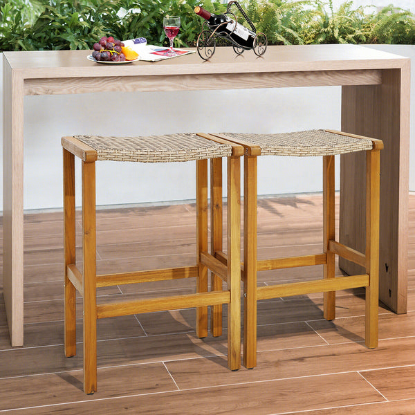 Mainly made of selected acacia wood for long-time use <br>Premium PE rattan for more elegance and durability <br>Ergonomic curved seat provides more coziness <br>Comfortable footrests are perfect to relax your feet <br>Rustic appearance fits different pat