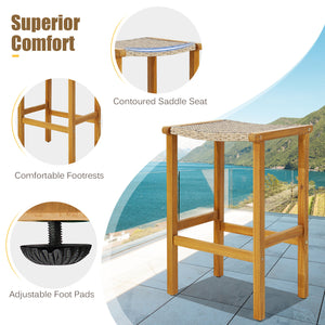 Mainly made of selected acacia wood for long-time use <br>Premium PE rattan for more elegance and durability <br>Ergonomic curved seat provides more coziness <br>Comfortable footrests are perfect to relax your feet <br>Rustic appearance fits different pat