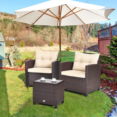 The strong and sturdy steel frame ensures the sturdiness of the set<br>Hand-woven rattan can withstand moderate rain or wind in outdoor<br>A wide armrest in suitable height is good for supporting and relaxing your arm<br>Thick and soft cushion with a high