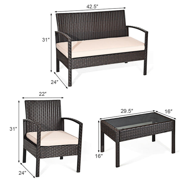 Including 1 loveseat  2 single sofas  and 1 table for a versatile use <br>High-quality steel frame with all-weather PE rattan wicker <br>Durable and sturdy for long-term service time <br>Large weight capacity up to 710 lbs (loveseat) <br>Anti-slippery pla