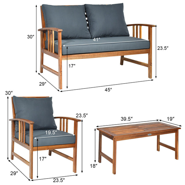 The solid and hardwood frame adds sturdiness to the set Not easy to deform and crack of the frame Painted with clear varnish and beauty can be kept for a long time Rearranged in various ways to meet your different needs Thick and soft cushions will provid