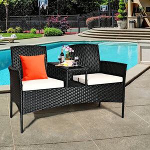 Rugged steel frame is durable and sturdy<br>High-quality rattan is weather-resistant and fade-resistant<br>Tempered glass table top is fixed by powerful suckers<br>Soft seat cushions is filled with high-density sponge<br>The zippered cover is removable an
