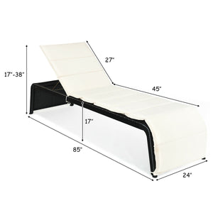 Tightly hand-woven rattan can withstand the moderate change in weather <br>The heavy-duty steel frame ensures the sturdiness of the chaise lounge <br>Adjustable backboard with five different positions <br>Soft and thick cushion for comfortable seating <br