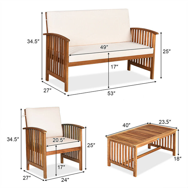 Made of premium acacia wood  the whole frame is sturdy and not easy to crack or deform. Â  All the single chairs and loveseat are equipped with soft and high-resilient cushion for seat and backrest. You will get excellent comfort if you sit on the sofa. I