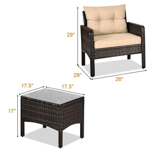 Made of high-quality PE rattan with strong toughness  it is not easy to break<br>Sturdy metal frame structure with superior load-bearing performance<br>A soft sponge filled cushions  comfortable and breathable<br>The thick tempered glass tabletop is sturd