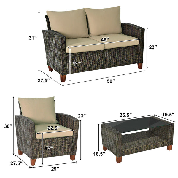 With modern and elegant appearance  the set will fit any style of decoration and decors perfectly. Â  Made of PE wicker and sturdy frame  the set has a large weight capacity and is weather-proof for durable use. Both single chair and loveseat feature ergo