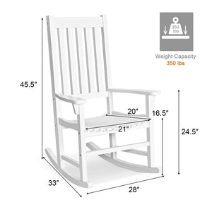This rocking chair is constructed of premium acacia wood  which is corrosion-resistant and durable to support your long-term use. Â  Designed with contoured slatted seat  high back and widened armrest  the chair will give you comfortable sitting feeling t