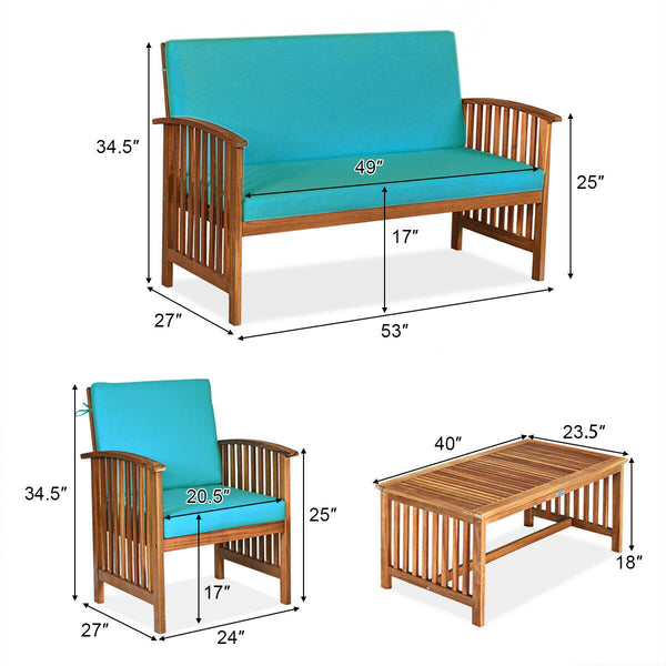 Made of premium acacia wood  the whole frame is sturdy and not easy to crack or deform. Â  All the single chairs and loveseat are equipped with soft and high-resilient cushion for seat and backrest. You will get excellent comfort if you sit on the sofa. I