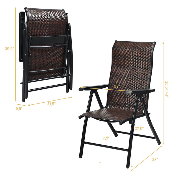 This folding rattan chair is perfect for indoor or outdoor leisure time with your family or friends in backyard  garden  poolside and more. Â  Made of high-standard steel frame with powder-coated finish  this chair has high stability and strong durability