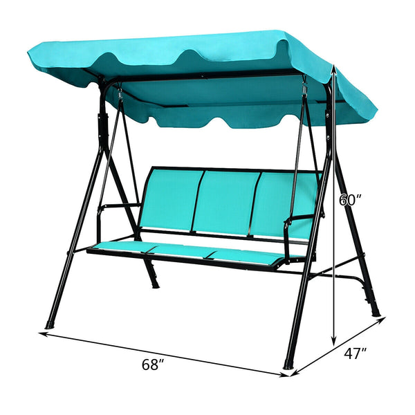 Able to comfortably sit and swing 3 people independently <br>Made of a high quality  weather-resistant steel frame with wide  sturdybase <br>Adjustable canopy design for optimal shade coverage and rain protection <br>Comfortable angle and well-ventilated 