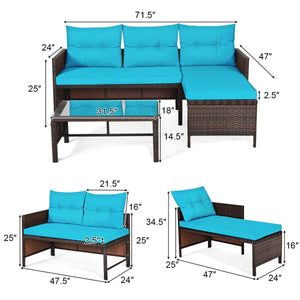Outdoor sectional sofa  available for 3-4 friends comfortably with a glass table to hold food and drinks <br>Premium transparent tempered glass top  securely placed on the sturdy wicker table  more convenient to clean <br>L-shape design fits any corner of