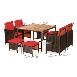 Made of PE wicker and sturdy steel frame ensuring weather resistance<br>Acacia wood tabletop makes sure the sturdiness and durability<br>Suitable for outdoor use with umbrella hole design<br>Cushioned seats with wide backrest bring you a comfortable exper