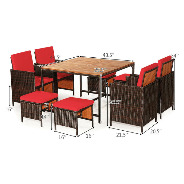 Made of PE wicker and sturdy steel frame ensuring weather resistance<br>Acacia wood tabletop makes sure the sturdiness and durability<br>Suitable for outdoor use with umbrella hole design<br>Cushioned seats with wide backrest bring you a comfortable exper