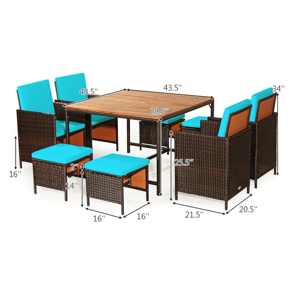 Made of PE wicker and sturdy steel frame ensuring weather resistance<br>Acacia wood tabletop makes sure the sturdiness and durability<br>Suitable for outdoor use with umbrella hole design<br>Cushioned seats with wide backrest bring you a comfortable exper