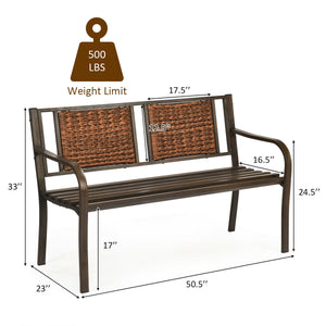 Enjoy your comfortable outdoor time with your friends or family members with this patio garden bench. Â  It is made of all weather PE rattan and powder coated steel frame  which ensure the durability and sturdiness for long servicing life. Meanwhile  the 