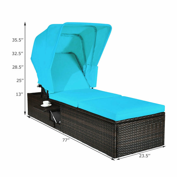 Ideal for indoor and outdoor use  suitable for beach  poolside  balcony and porch <br>PE rattan material  durable  environmentally friendly  weather resistant <br>Adjustable backrest and retractable canopy  meeting your different needs <br>Sponge padded s