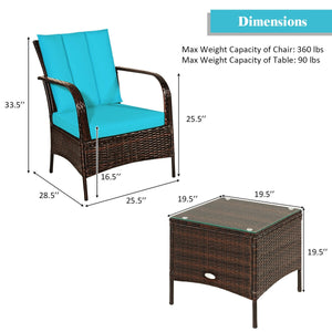 Durable and sturdy rattan and steel materials for long service time<br>The thick sponged cushion is soft and the cover is washable<br>Weatherproof materials ensure the furniture set is placed outside all year round<br>The coffee table has a tempered glass
