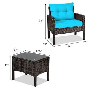 Made of high-quality PE rattan with strong toughness  it is not easy to break<br>Sturdy metal frame structure with superior load-bearing performance<br>A soft sponge filled cushions  comfortable and breathable<br>The thick tempered glass tabletop is sturd