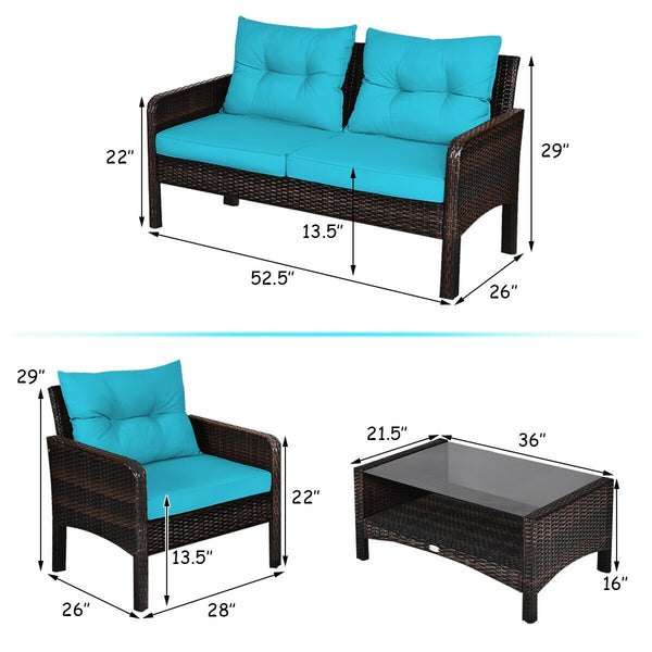 The rugged frame ensures sturdiness and stableness<br>Functional and beautiful design perfect for garden  backyard  and balcony<br>Rattan coffee table with tempered glass top and large storage space<br>Thick and comfortable cushions with removable cover<b