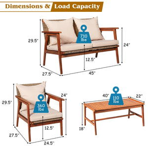 Including 2 x Single sofa  1 x Loveseat  1 x Coffee table  4 x Seat cushion  4 x Back cushion  1 x User guide<br>Hand-woven rattan is breathable and comfortable<br>Thick and soft cushions will provide you excellent comfort<br>Cover with the zipper of the 