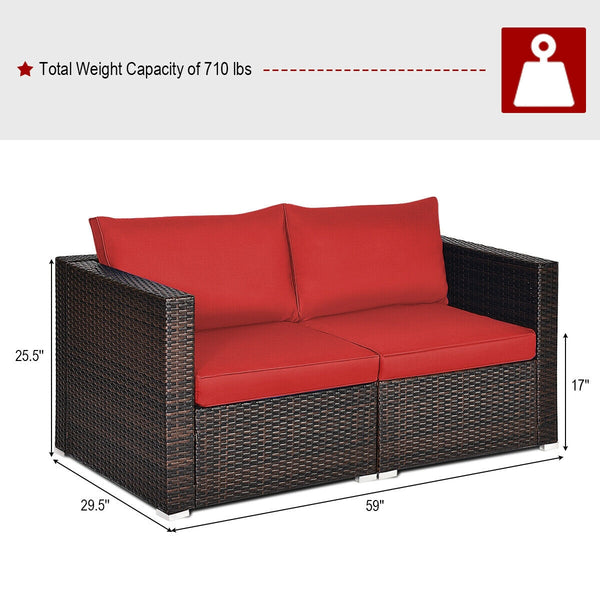 Power coated and solid steel frame adds sturdiness and durability<br>Tight and hand-woven rattan to withstand change of weather<br>2 of the corner sofas can be used separately<br>Aluminum foot pads protect bottom rattan from scratching<br>Wide armrest for