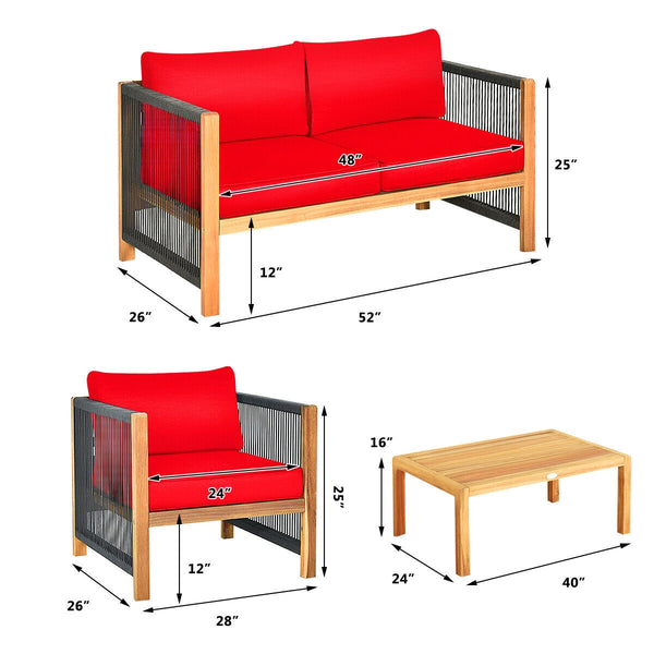 Solid and hard wooden frame enhances sturdiness of the set. <br>Rearrangeable in various configurations to meet your varying needs <br>Thick and soft cushions provide an excellent comfort. <br>Elegant and tight nylon rope decorated armrest. <br>Zipper int